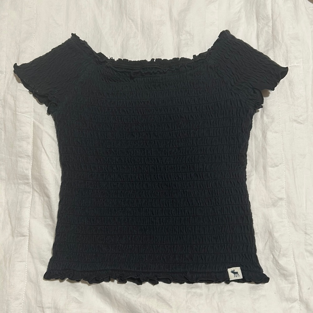 Abercrombie Kids Black Smocked Off the Shoulder Top